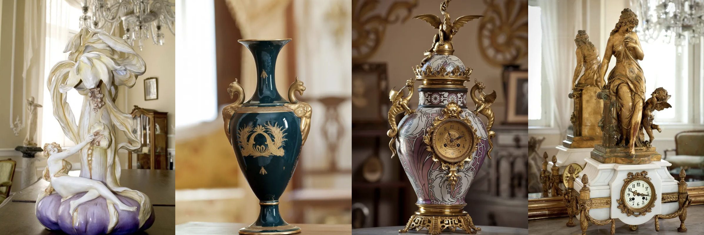 Detalles de época, jarrones y relojes de la Quinta
